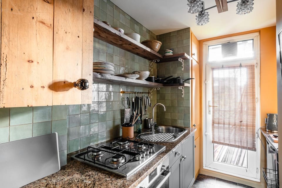 Kitchen or kitchenette, stove
