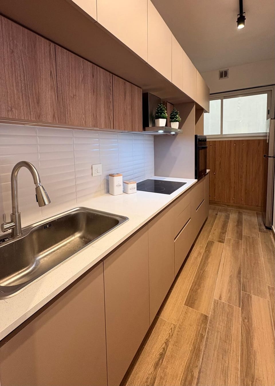 Kitchen or kitchenette, stove