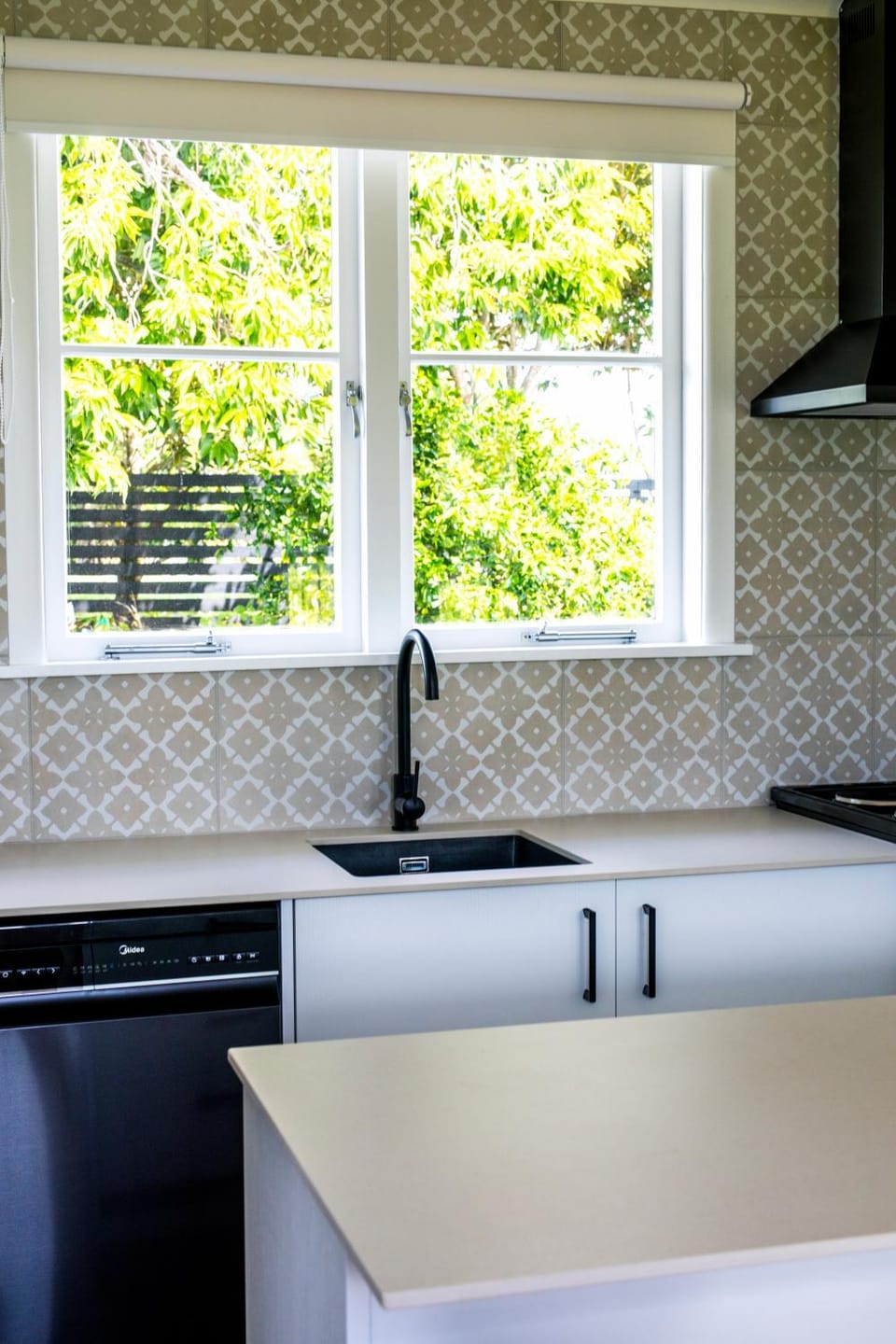 Kitchen or kitchenette, stove