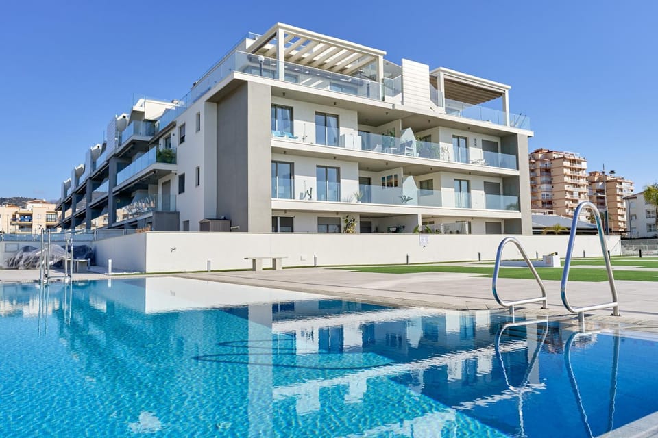 Property building, Living room, Swimming pool