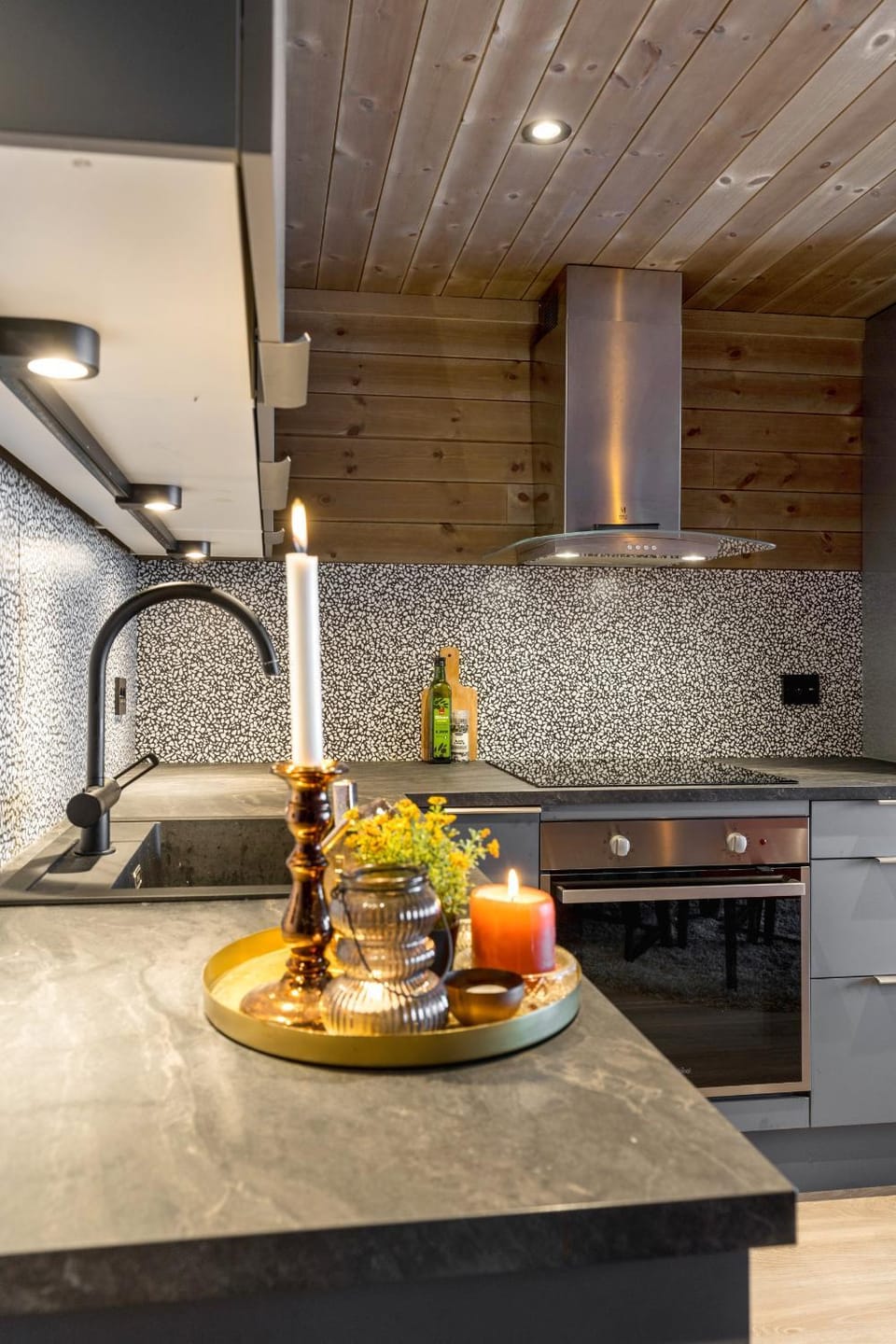 Kitchen or kitchenette, stove