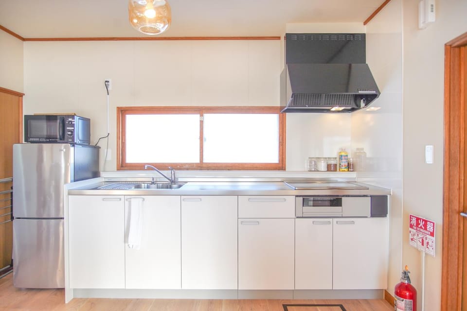 Kitchen or kitchenette, stove