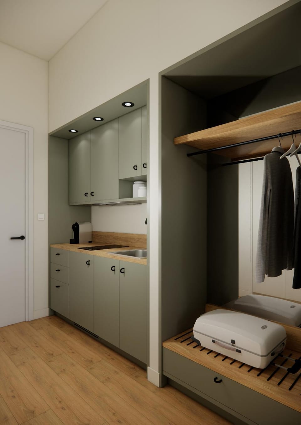 Kitchen or kitchenette, wardrobe