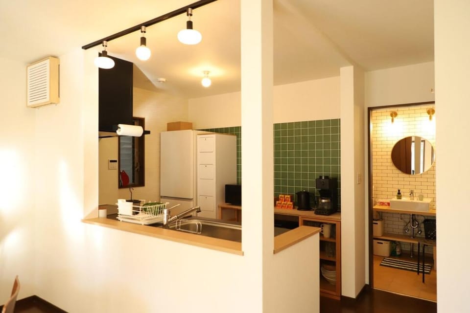 Kitchen or kitchenette, stove