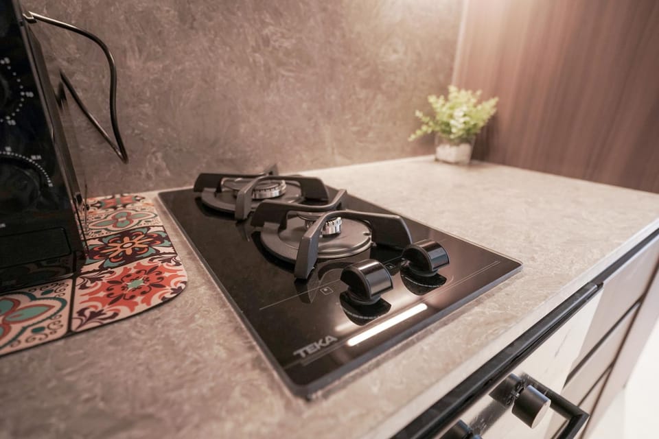Kitchen or kitchenette, stove