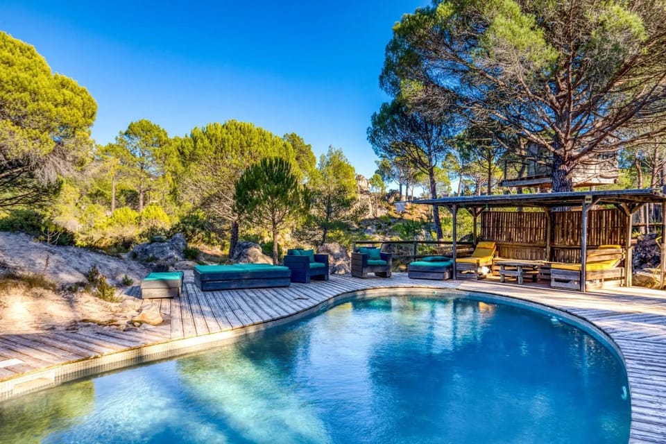 Property building, Living room, Swimming pool