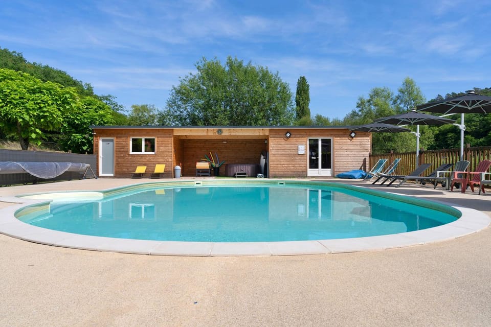 Property building, Living room, Swimming pool