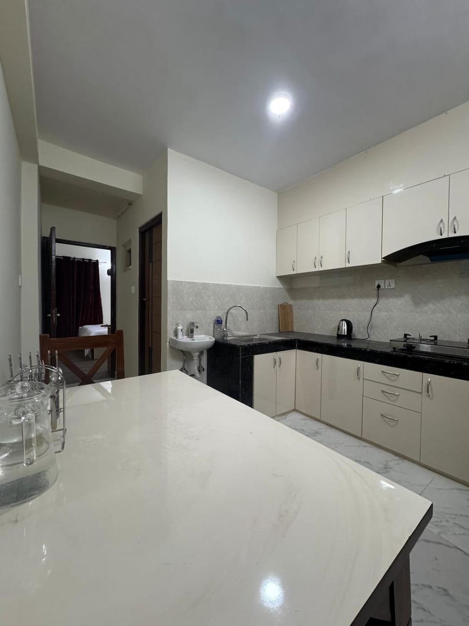 Kitchen or kitchenette, stove