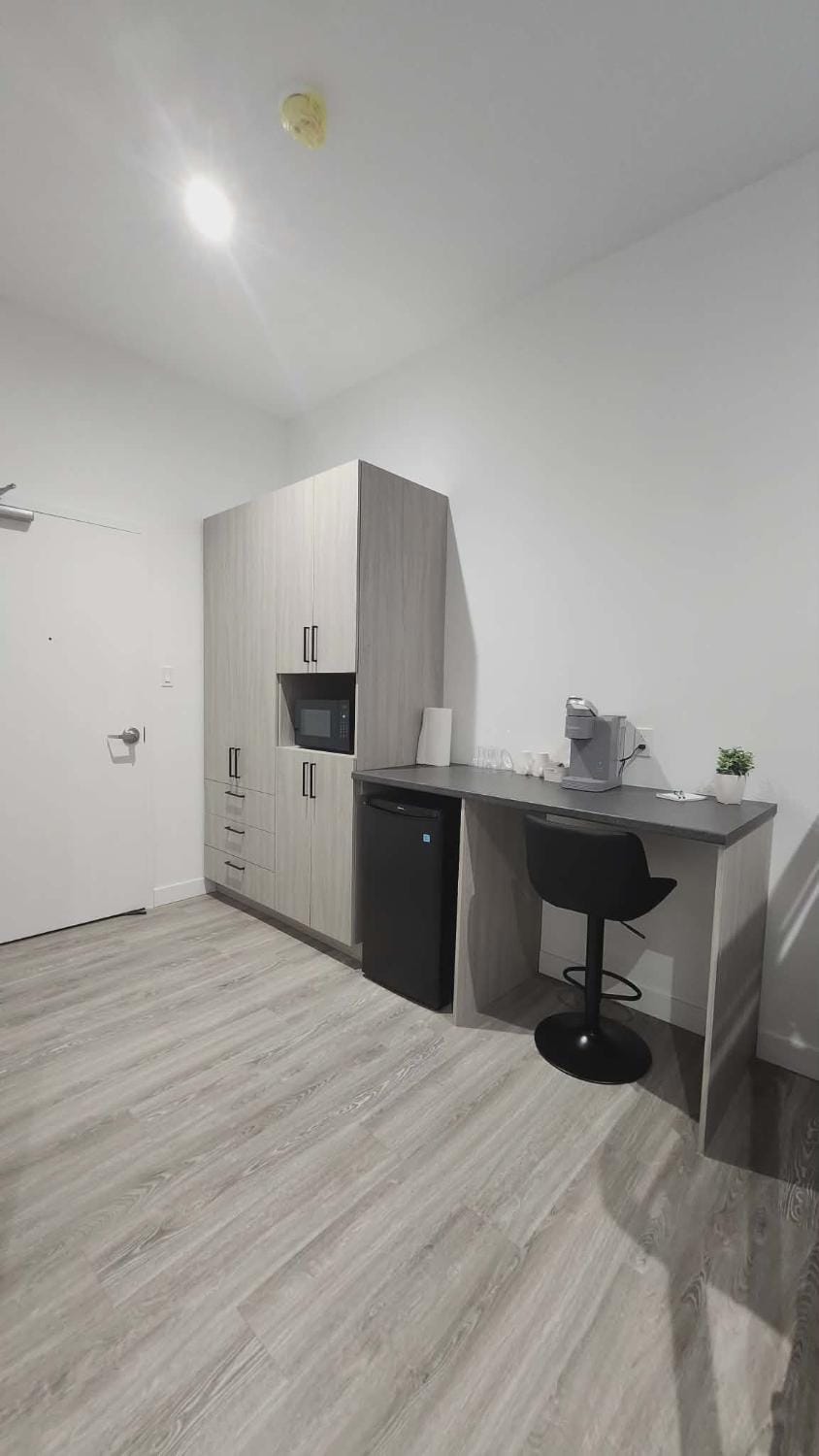 Kitchen or kitchenette, microwave