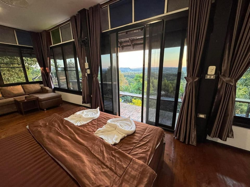 Bed, Natural landscape, Bedroom, Mountain view, towels