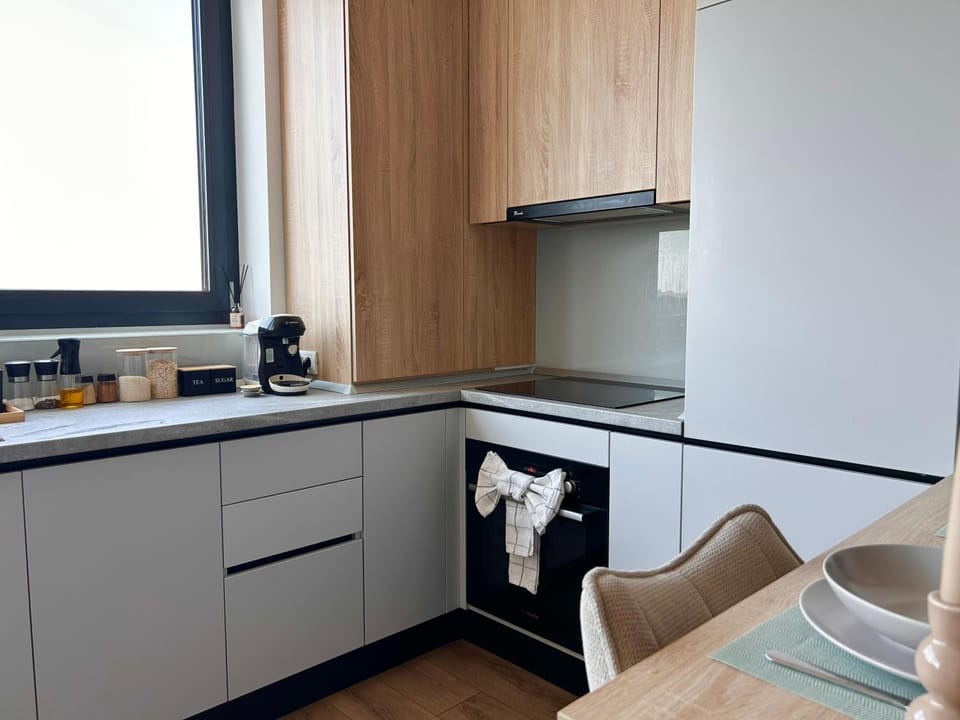Kitchen or kitchenette, stove