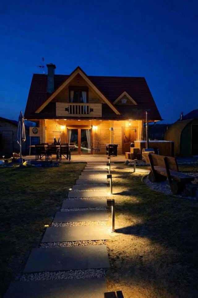 Property building, Night, Garden, Garden view