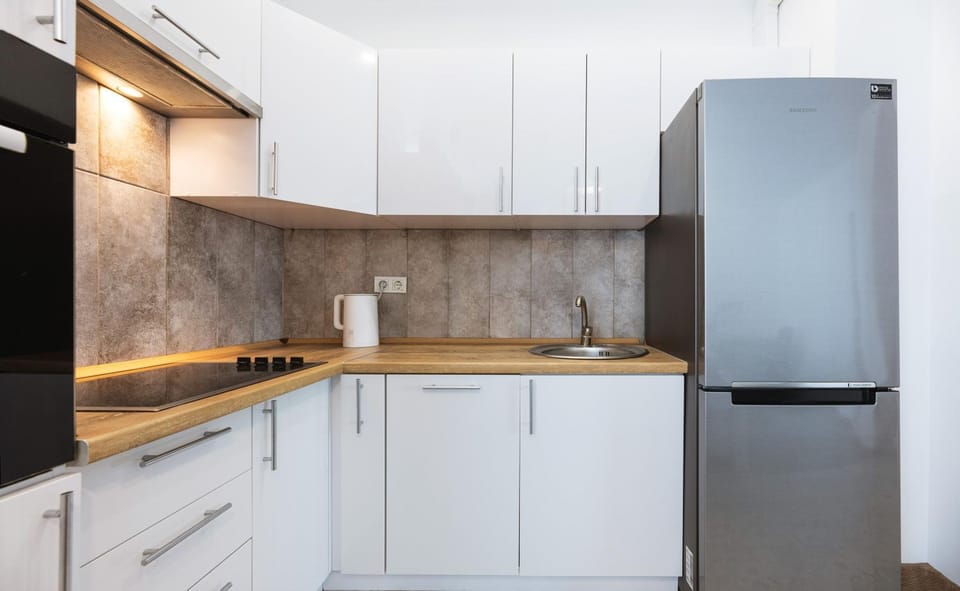 Kitchen or kitchenette, stove