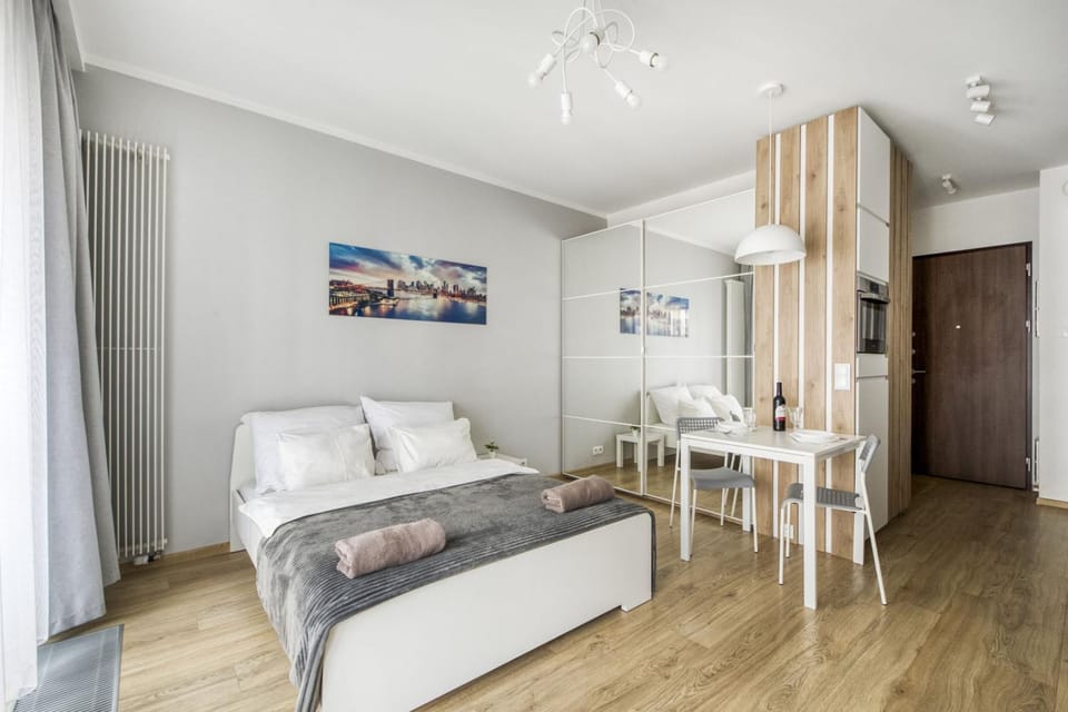 Bed, wardrobe