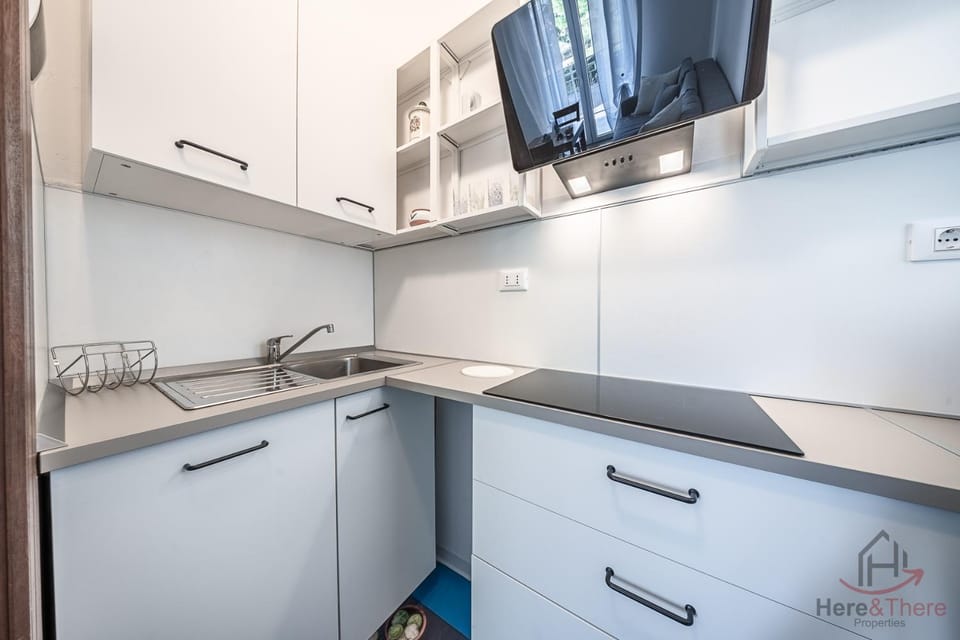 Kitchen or kitchenette, stove