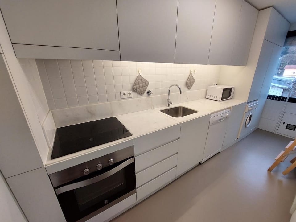 Kitchen or kitchenette, dishwasher, microwave, oven, stove, washing machine, kitchen