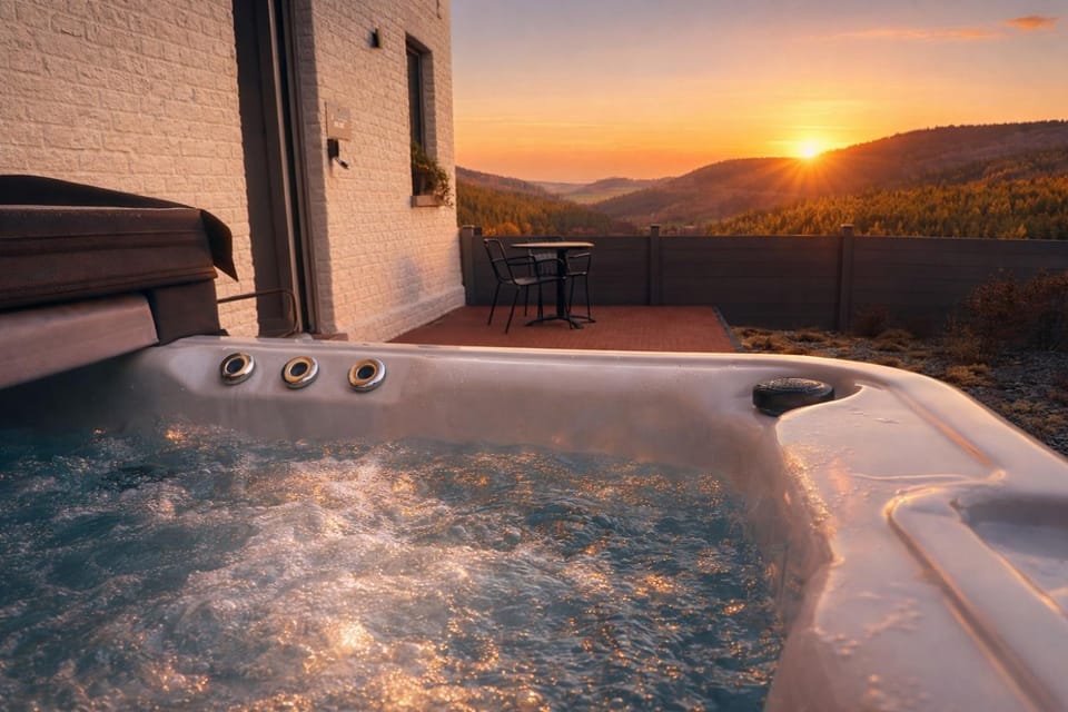 Patio, Natural landscape, Hot Tub, Sunset