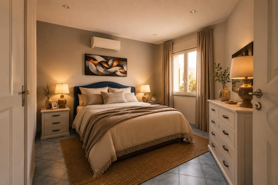 Bed, Bedroom, wardrobe, air conditioner