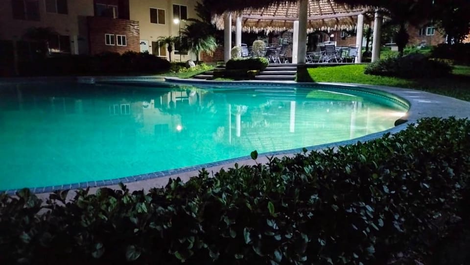 Night, Garden, Pool view, Swimming pool