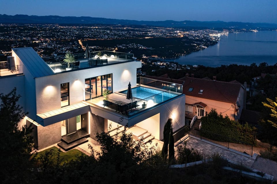 Property building, Night, Bird's eye view, Swimming pool