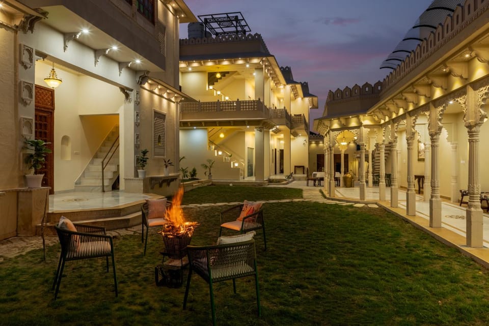 Property building, Patio, Night, Seating area