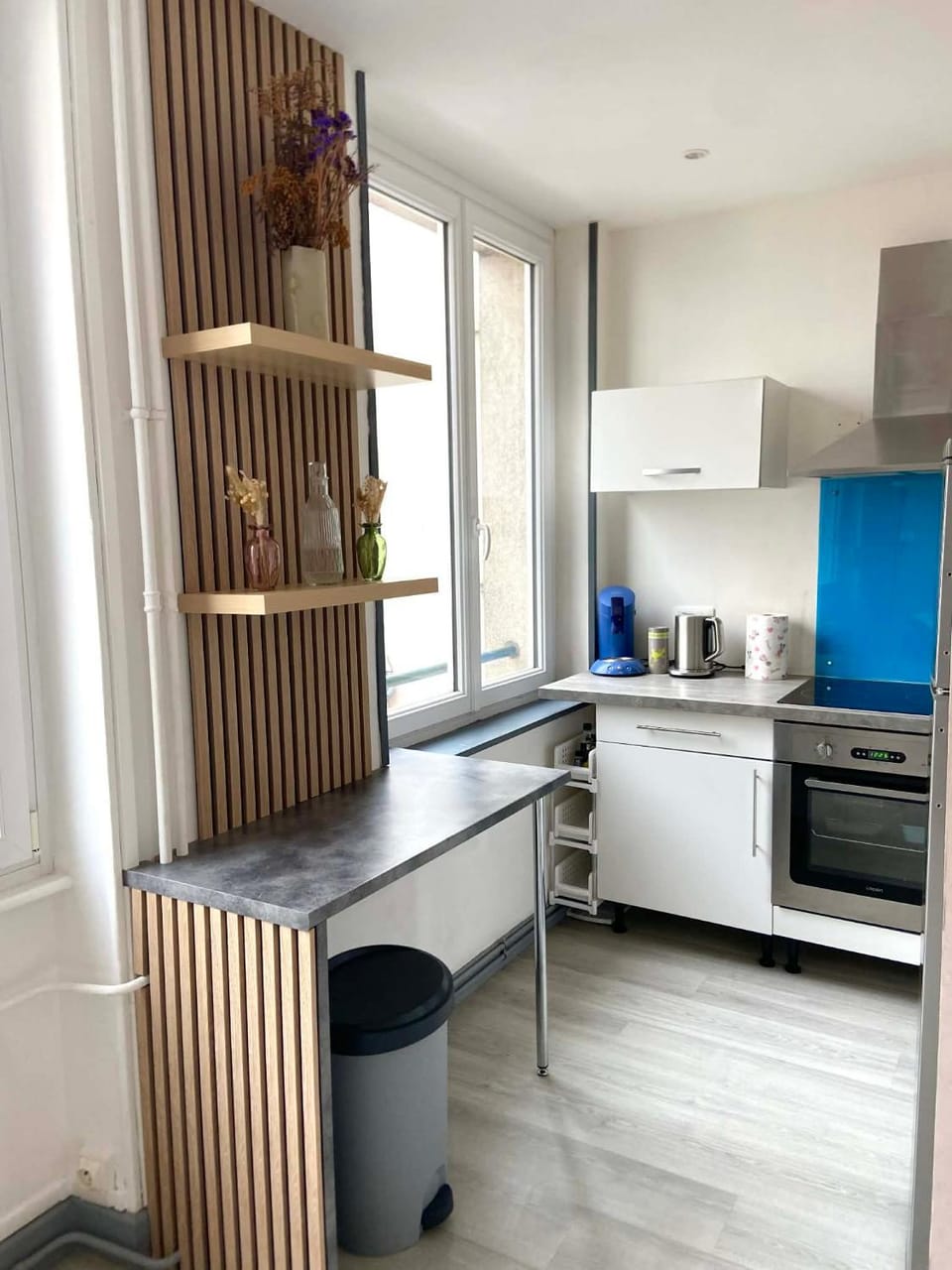Kitchen or kitchenette, oven, stove
