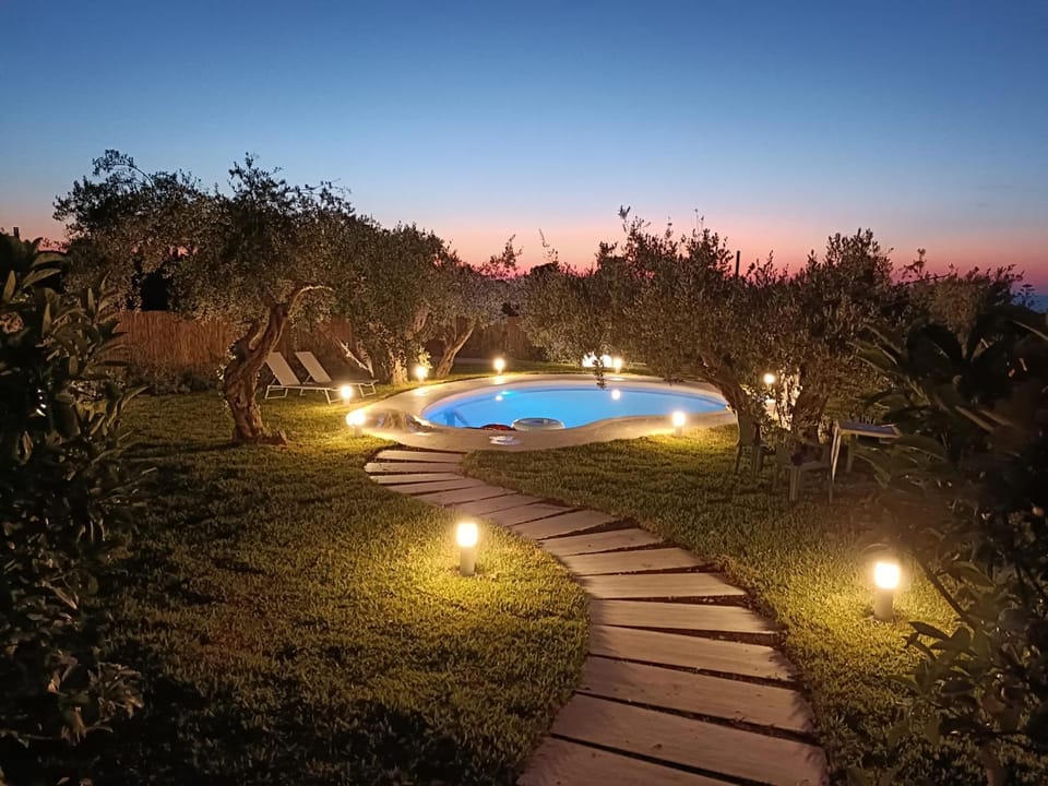 Night, Garden, Garden view, Pool view, Swimming pool, Sunset, sunbed