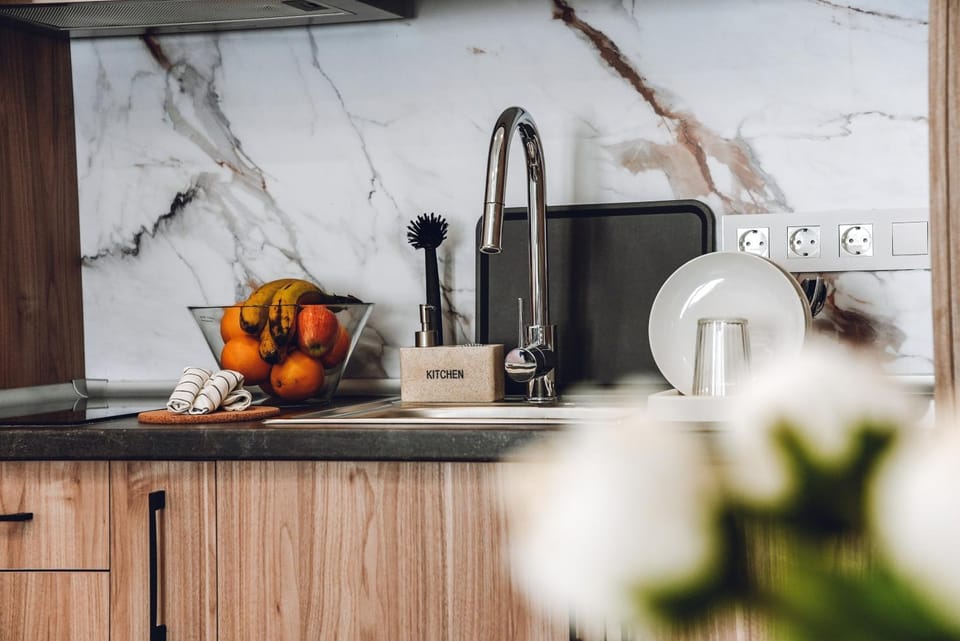Kitchen or kitchenette, stove