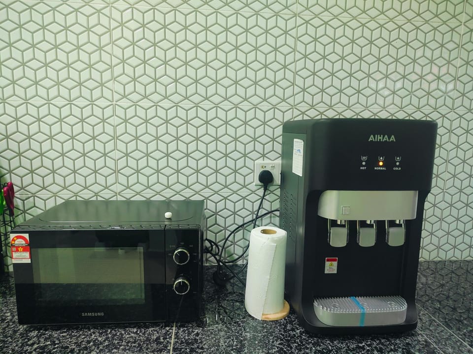 Kitchen or kitchenette, microwave