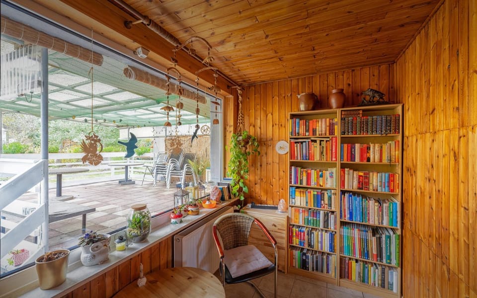 Library, Seating area, Garden view