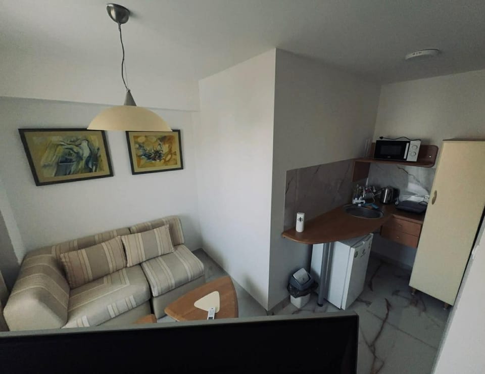 Coffee/tea facilities, Kitchen or kitchenette, Living room, Seating area, stove