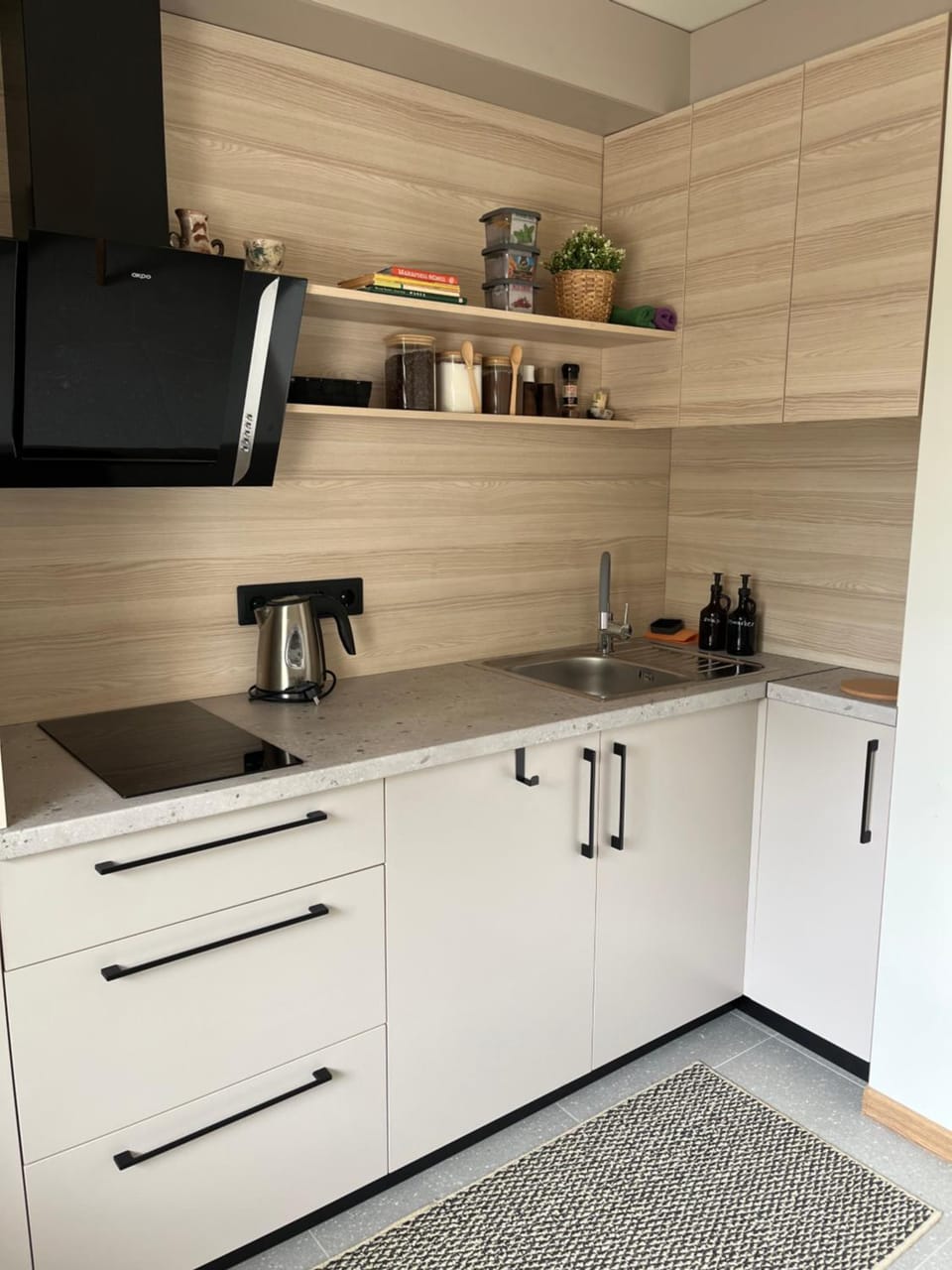 Kitchen or kitchenette, stove