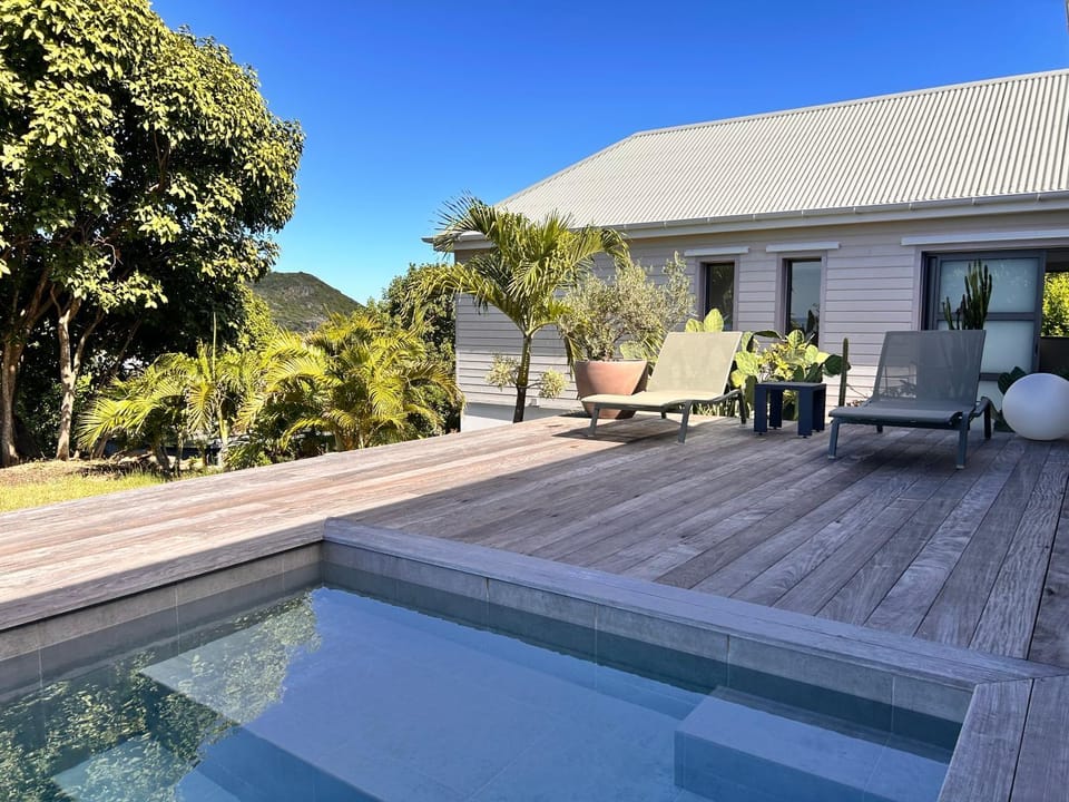 Patio, Natural landscape, Garden, Swimming pool, sunbed