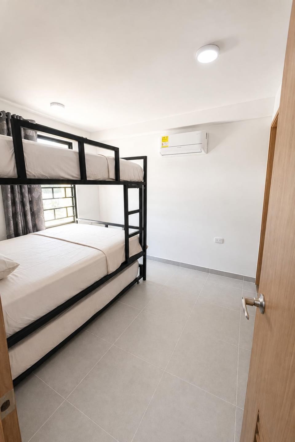 Bed, Photo of the whole room, Bedroom, bunk bed, wardrobe, air conditioner
