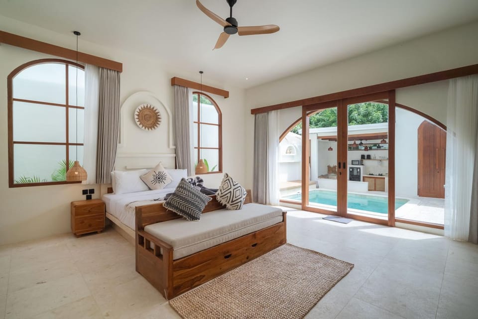 Bed, Photo of the whole room, Bedroom, Pool view