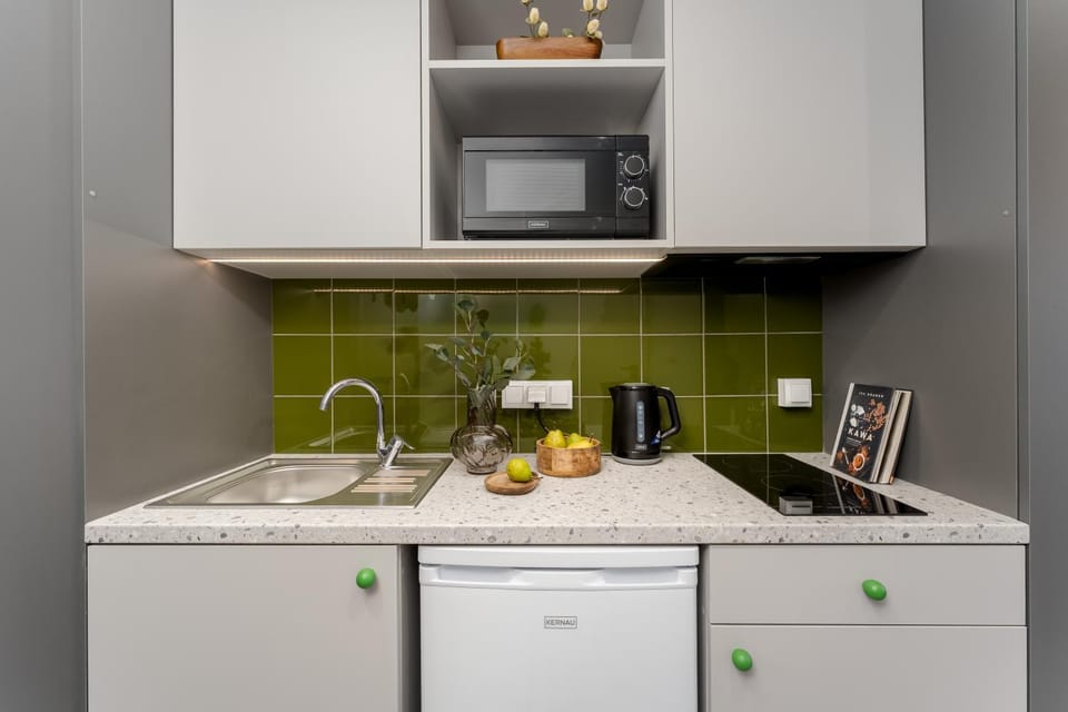 Kitchen or kitchenette, stove