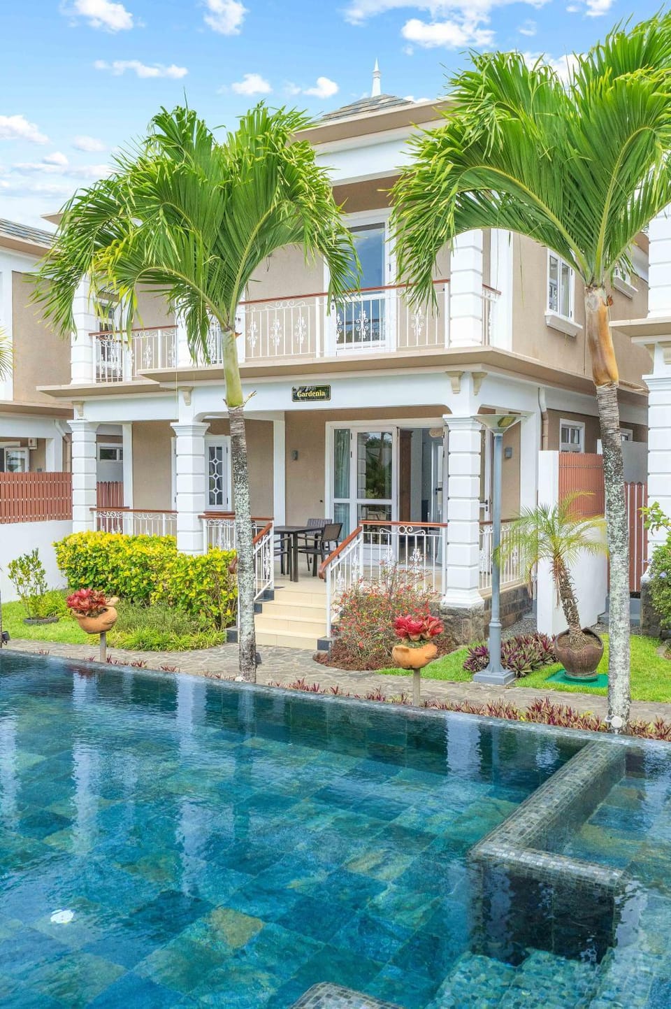 Property building, Patio, Garden, Swimming pool