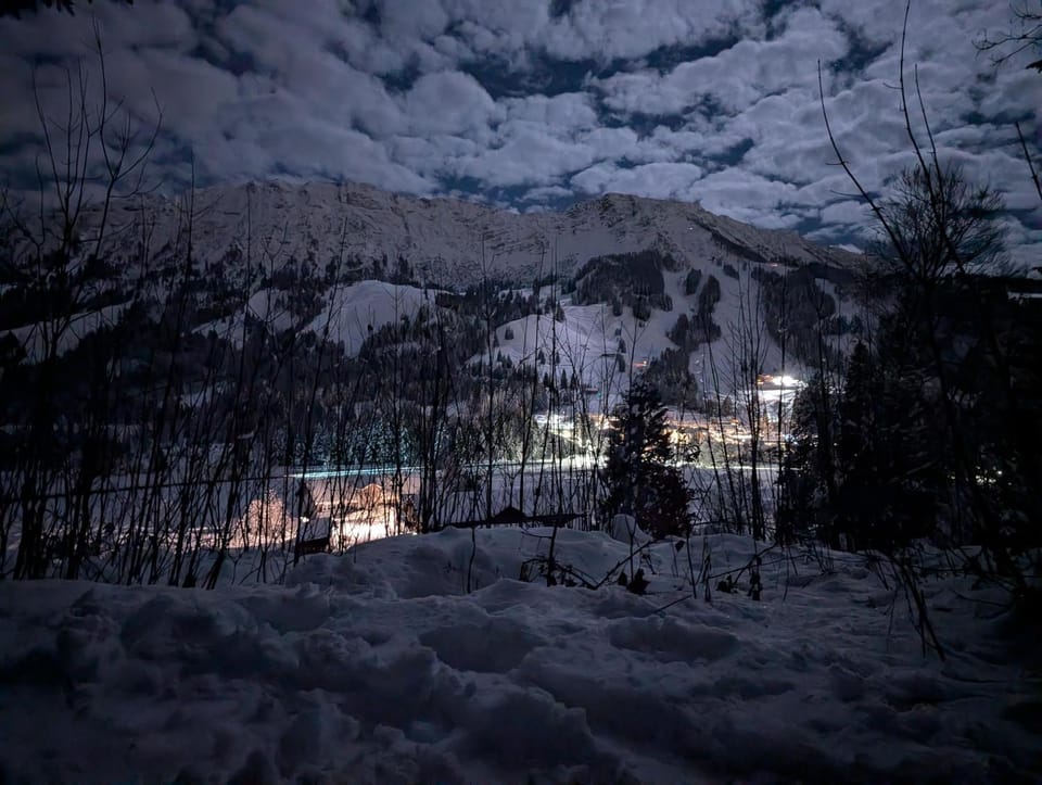 Night, Natural landscape, Winter, Mountain view