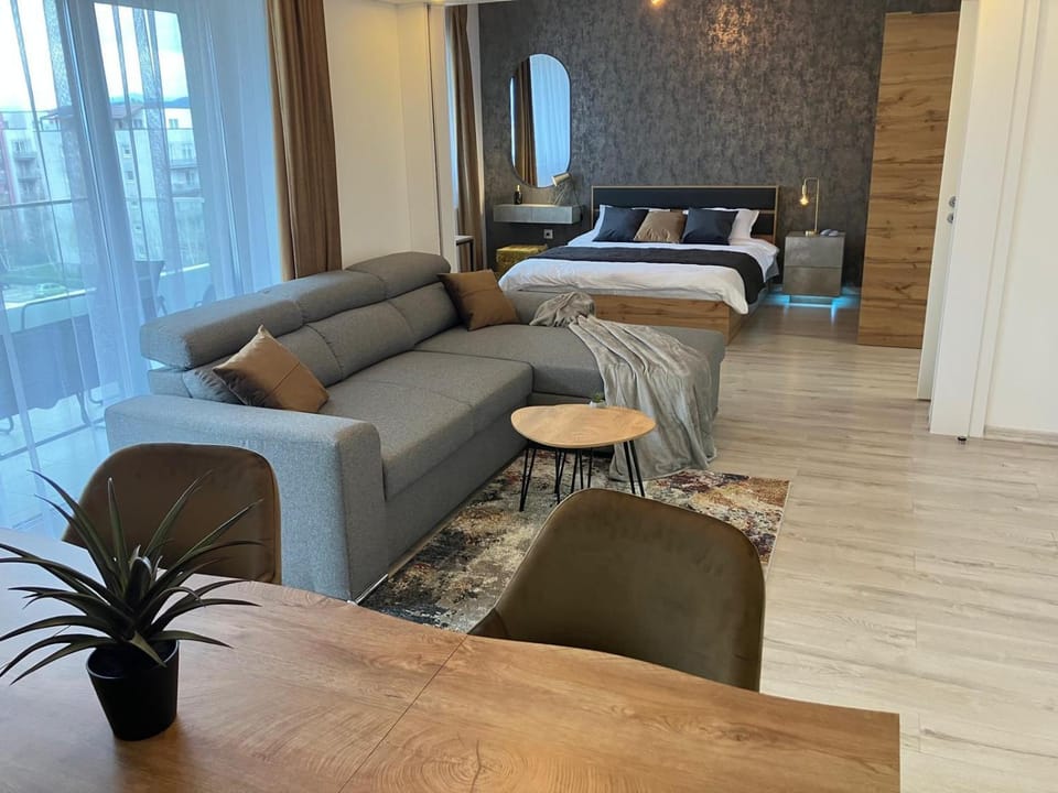 Bed, Living room, Seating area
