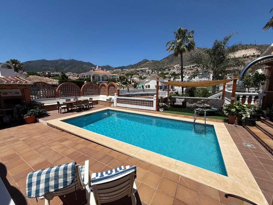 Patio, Natural landscape, Mountain view, Pool view, Swimming pool, Swimming pool, Sunset, sunbed