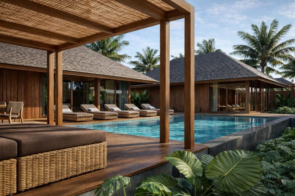 Swimming pool, sunbed