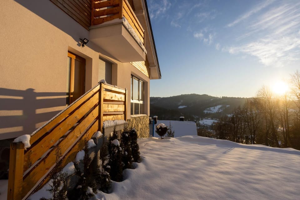 Property building, Natural landscape, Mountain view, Sunset