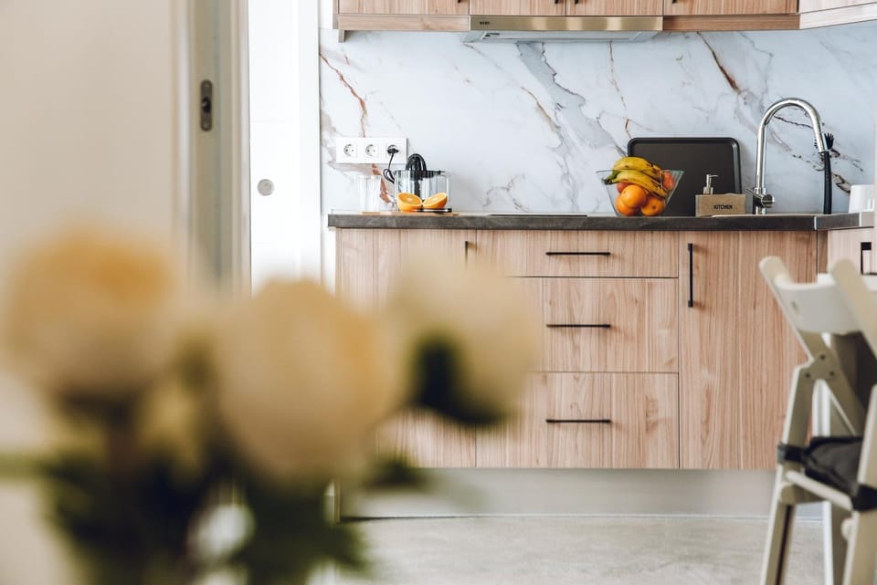 Kitchen or kitchenette, stove