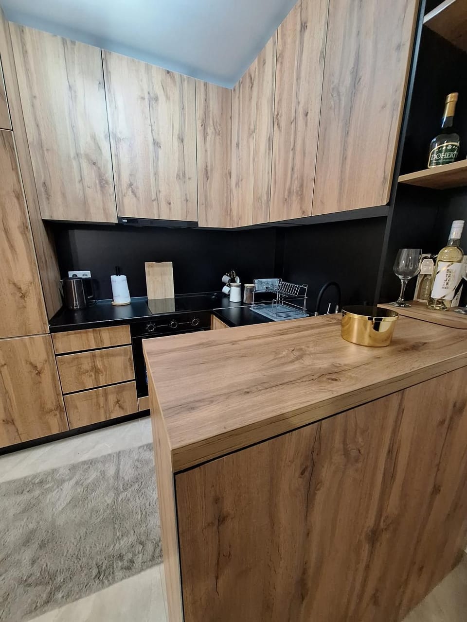 Kitchen or kitchenette, stove