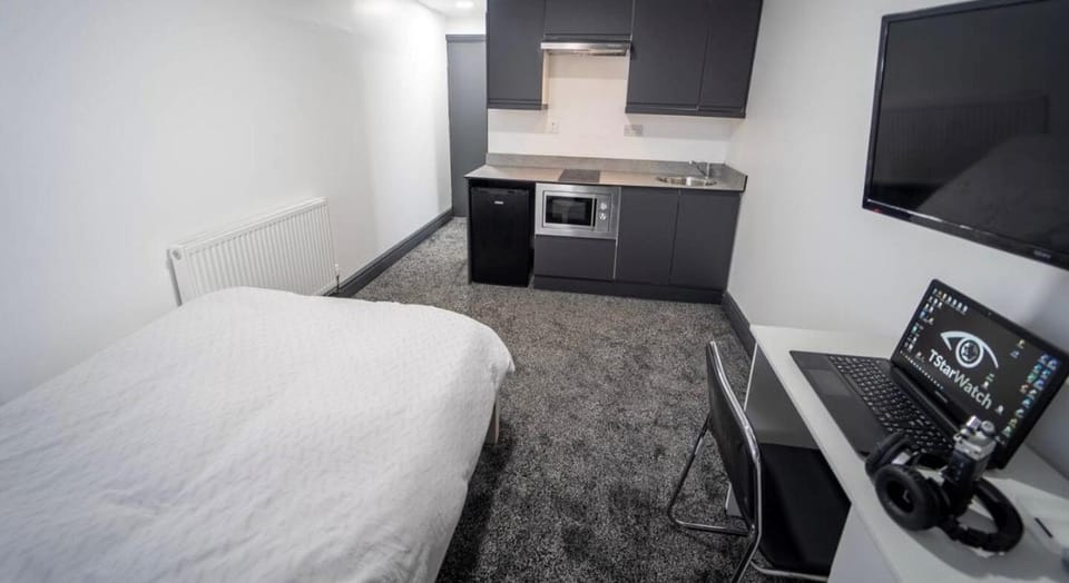 Bed, TV and multimedia, Kitchen or kitchenette, Photo of the whole room, Bedroom, oven, stove