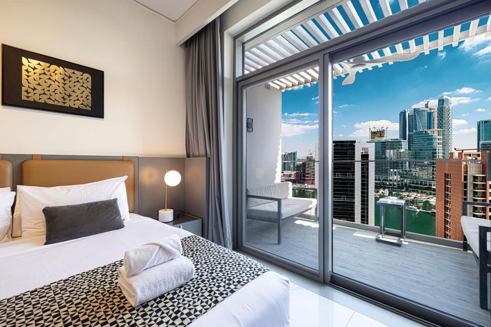 Bed, Bedroom, City view
