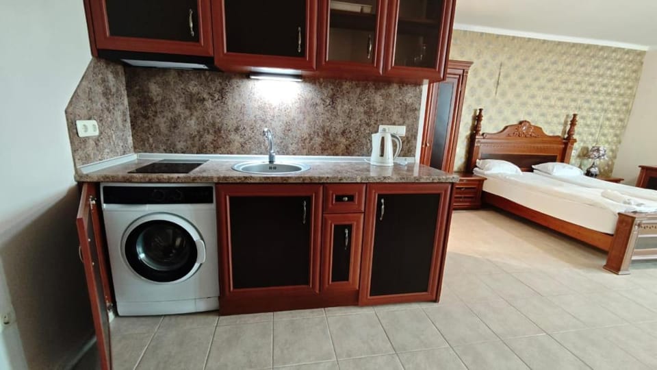 Bed, Kitchen or kitchenette, Photo of the whole room, washing machine