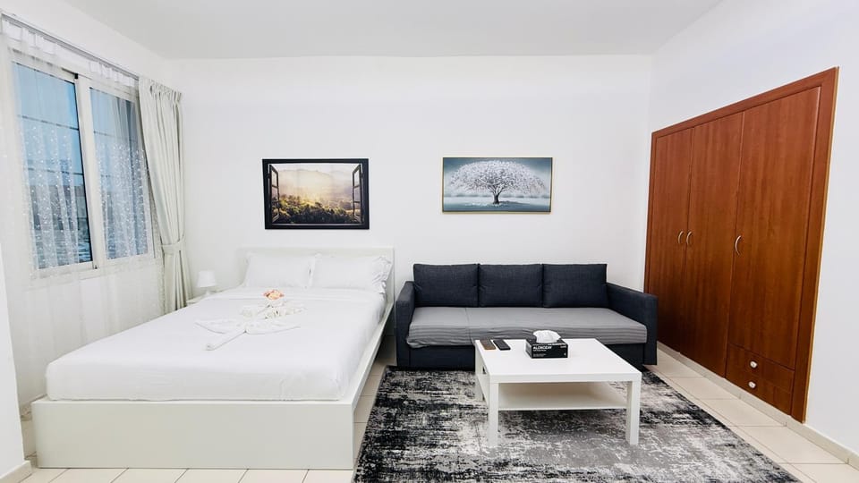 Bed, Living room, Seating area