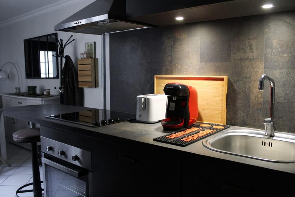 Kitchen or kitchenette, stove