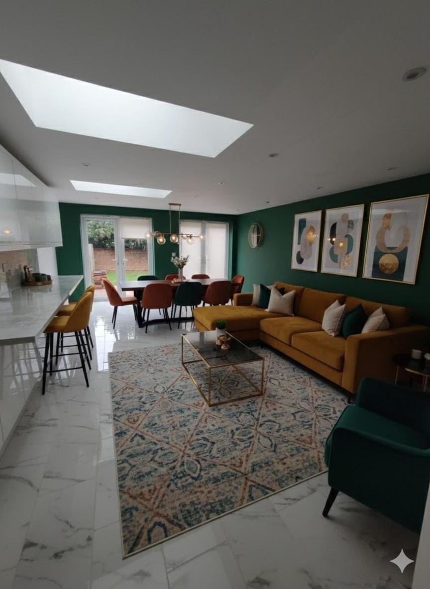 Property building, Living room, Dining area